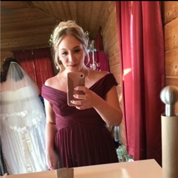 David’s Bridal Bridesmaid OTS Chiffon Burgundy/Wine Gown, size 12,only worn once - Picture 10 of 13